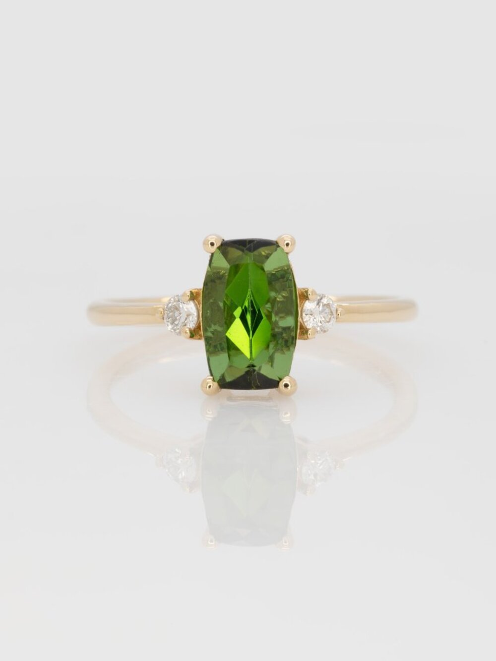 1.3Ct Chrome Tourmaline Ring with Natural Diamond Accents in Solid 14K Gold